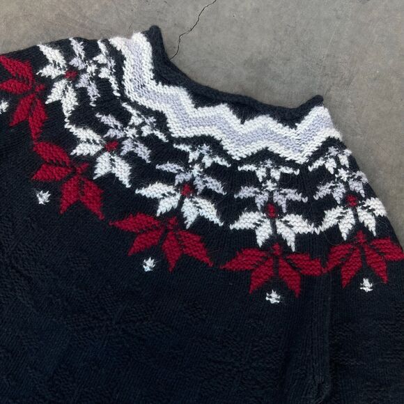 Vtg High Sierra L Black Red Fair Isle Knit Sweater Rabbit Hair Nordic Cabin Core - Picture 3 of 13